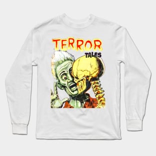 Terror Tales Skull Skeleton Bones Fear Fright Scream Horror Retro Comic Vintage Halloween Long Sleeve T-Shirt